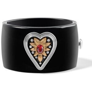 Brighton MONARCH LOVE Black  Hinged Bangle Bracelet w Crystal Heart $148 NWT
